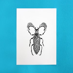 Beetle handprinted linocut print // A5, 5,8" x 8,3"