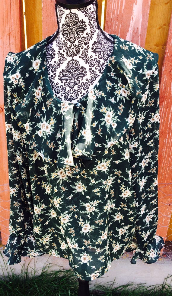 Late 90s Vintage Green Floral Sheer Shirt With Ruf