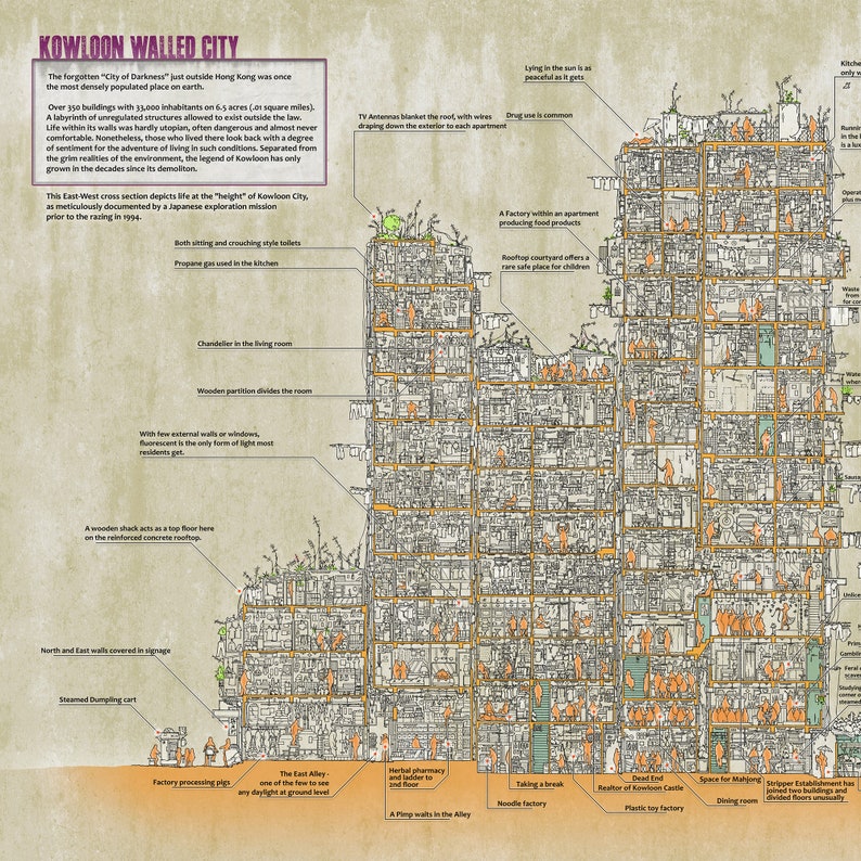 Kowloon Panorama Walled City Cross Section ColorVersion: Classic image 3