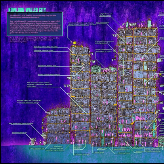 Kowloon Panorama - Walled City Cross Section - Colorversion