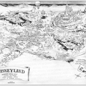 Arte impressa do mapa conceitual da Disneylândia Ryman de 1953