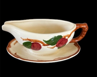 Vtg Franciscan Apple Gravy Boat  1949-1953 USA Attached Underplate Cottagecore