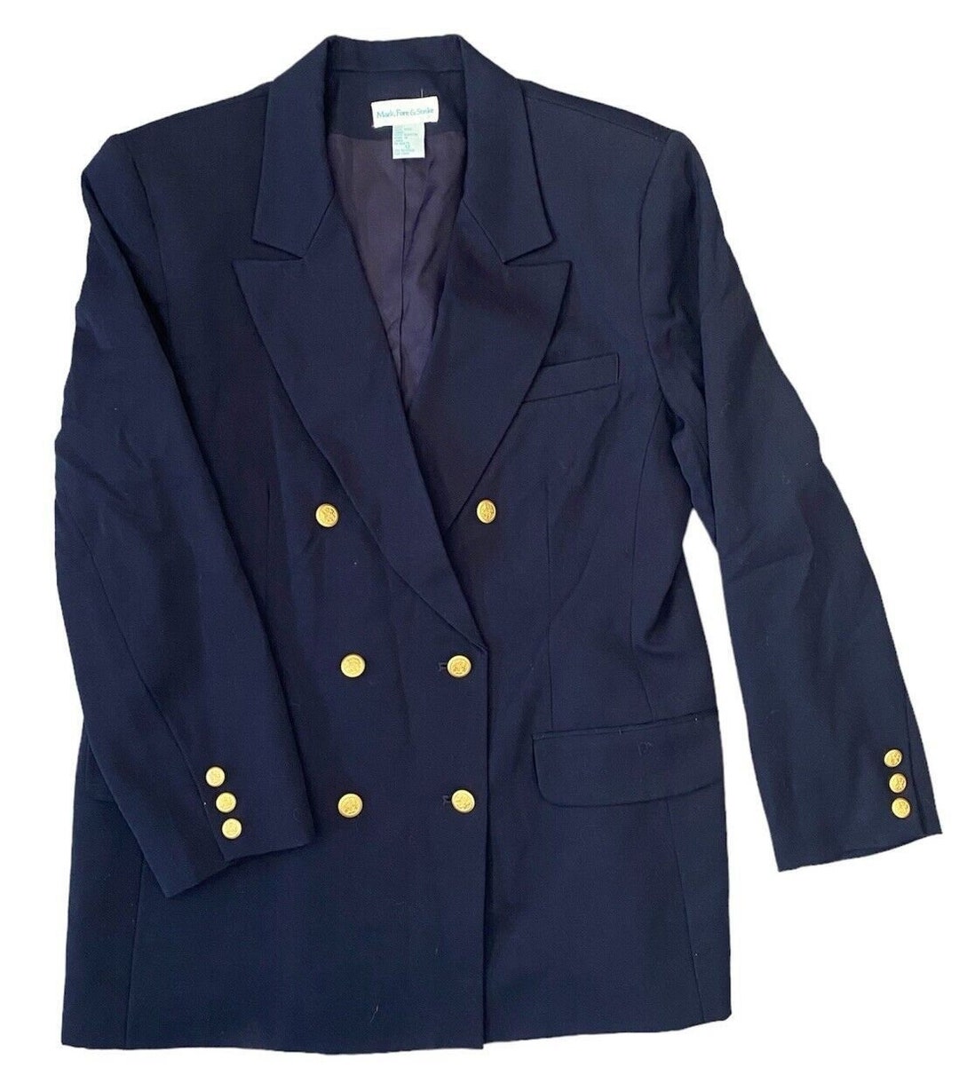 Vintage Preppy Nautical 100 Tropical Wool Navy Double Breasted Blazer