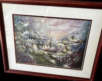 Vtg 90s Framed Summer Garden Arbor Inn Print, Judith Shaw, Wood Frame, Matted