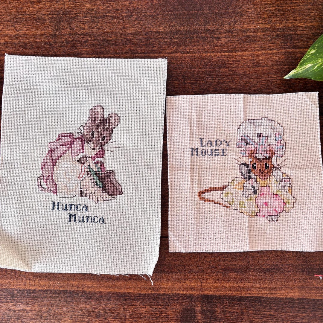 Hunca Set Vintage Beatrix Potter Embroidery 2 Piece Set: Lady Mouse & Hunca Munca ...