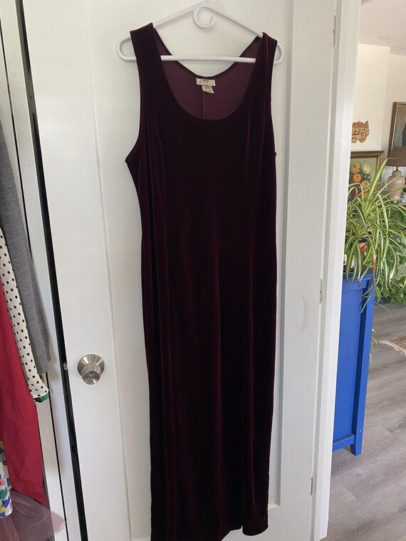 Vintage 90s Stretch Velvet slit front Column Dres… - image 4