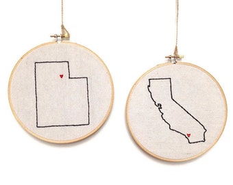 Hogar dulce hogar, arte de aro, decoración del hogar, California, Utah, Texas, personalizado, bordado