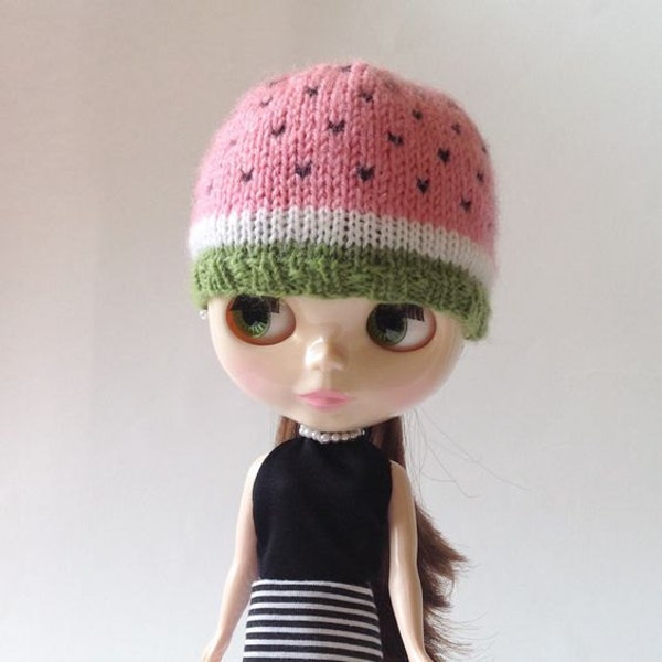 Wassermelone stricken für Puppe Blythe, Wassermelone Hat, Knitted Doll Hut, Blythe Zubehör, gestrickte Mützen, stricken Hut, Blythe Knitting Hut Mütze