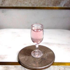 1:12 Scale Miniature Glass Of Blush Wine For Dollhouse
