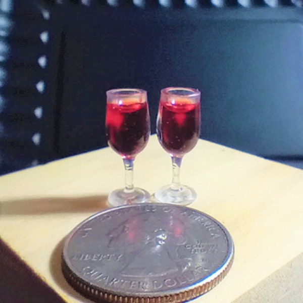 Miniature Glasses Of Red Wine / Set Of 2 / Dollhouse Food And Drink / 1/12 Scale Wine / Realistic Miniatures / 1:12 Scale / Miniature Bar