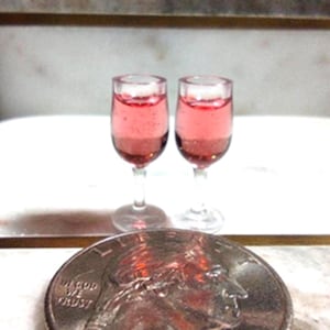 1/12 Scale Miniature Glasses Of Rose Wine For Dollhouse / Set Of 2