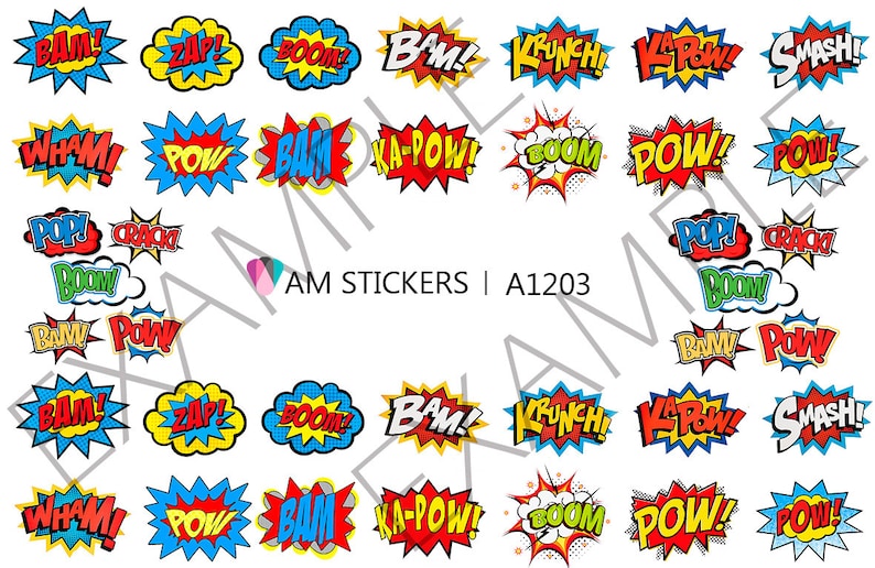 Pow Bam Wham Zap Boom Biff Nail Decals A1203 Etsy