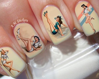 Calcomanías de uñas vintage para mujer - L1063