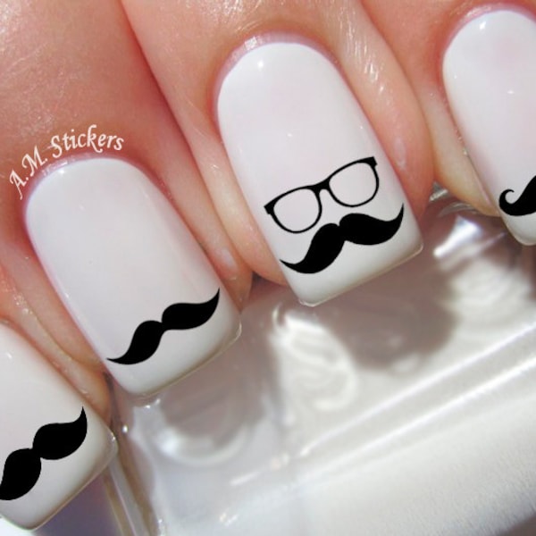 52 Black Moustache Nail Decals - A1247