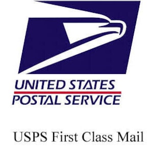 May include: USPS First Class Mail logo with a blue eagle design and the text "UNITED STATES POSTAL SERVICE" in white letters with a red line above the word "POSTAL".