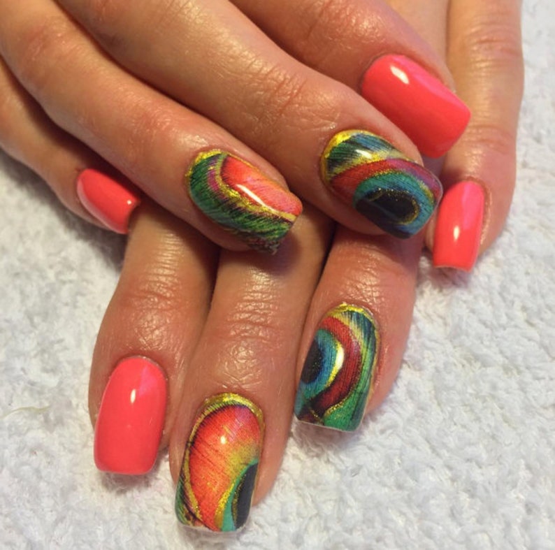 Peacock Feather Nail Decals image 1