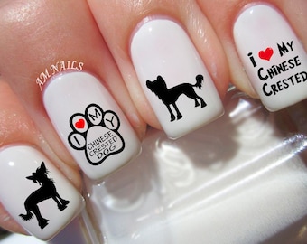 40 Chinese Crested Dog Nail Decals - A1206
