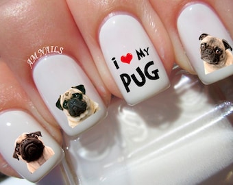 48 Calcomanías para Uñas de Pug - A1289