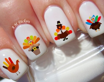 38 Turkey Thanksgiving Nail Decals - A1262