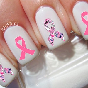40 Breast Cancer Ribbon Nail Decals - A1285