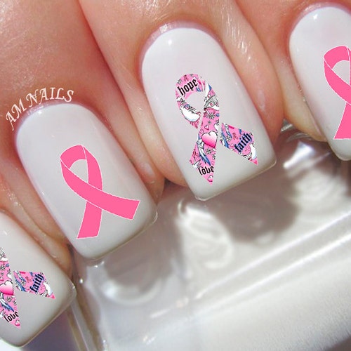 40 Breast Cancer Ribbon Nail Decals A1285 Etsy