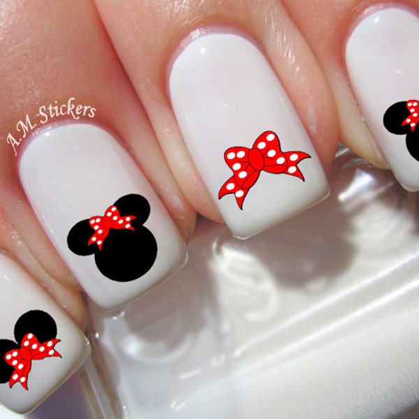 Décalcomanies pour ongles Minnie Mouse avec nœud rouge - A1223