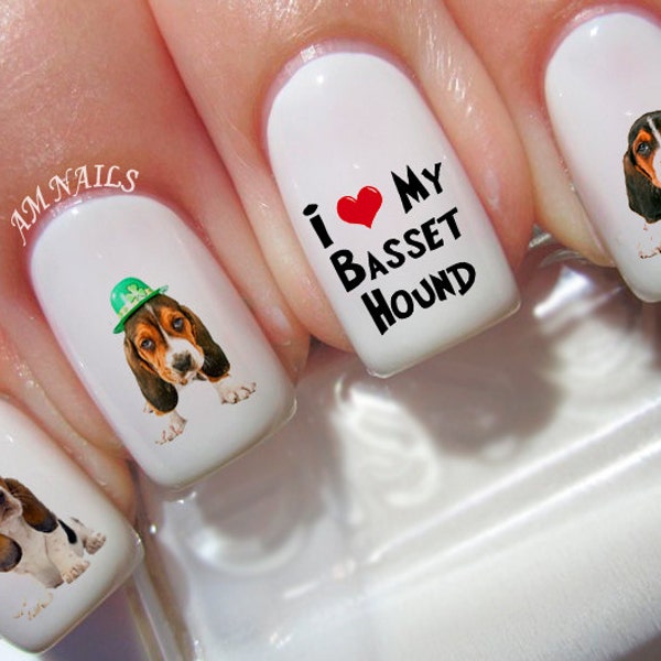 39 Basset Hound Nail Decals - A1117