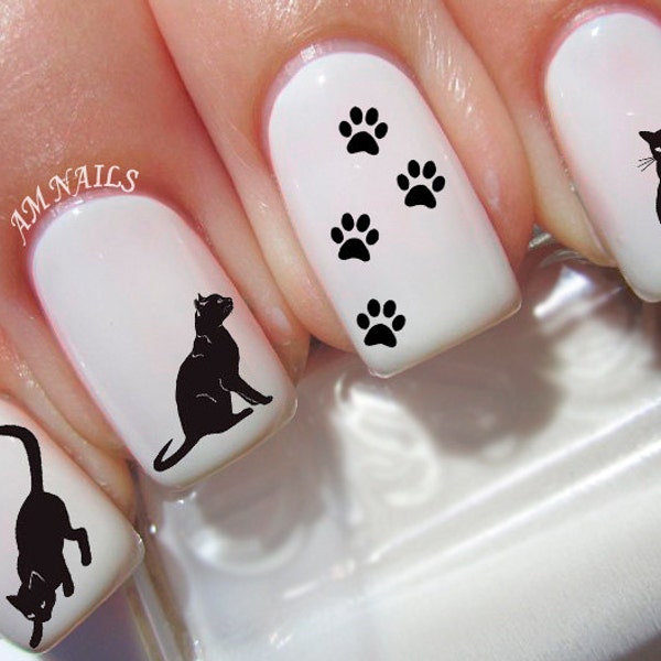 48 Black Cat Nail Decals - A1251