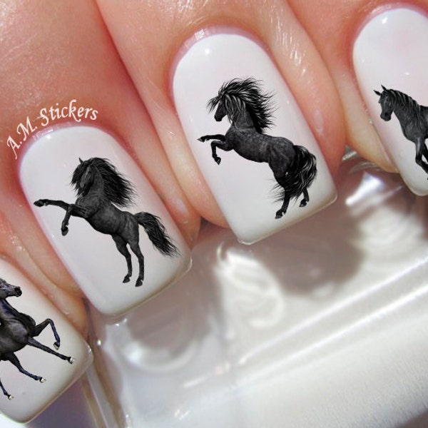 40 Black Horse Nail Decals - A1261