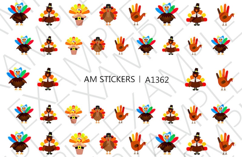 38 Turkey Thanksgiving Nail Decals | Etsy
