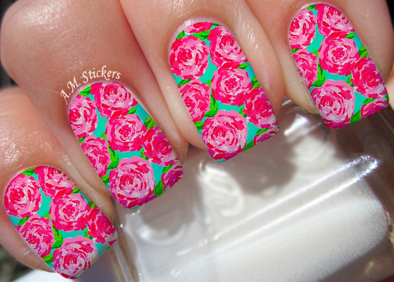 Pink Roses Nail Decals Etsy