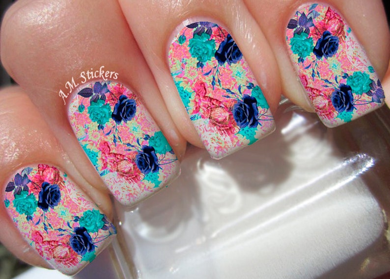 Blue Roses Nail Decals Etsy