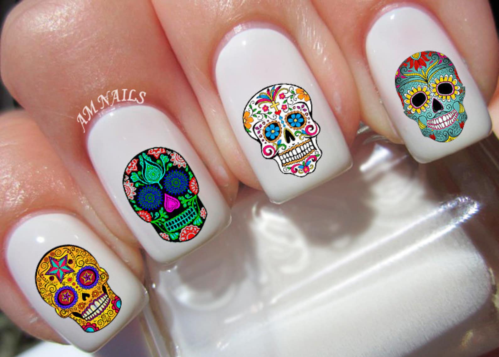 4. Sugar Skull Nail Art Stickers - Set of 10 - wide 8