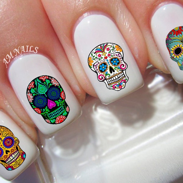 60 Sugar Skull Nail Decals - A1238