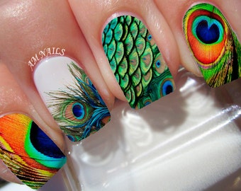 Peacock Feather Nail Decals - A1108