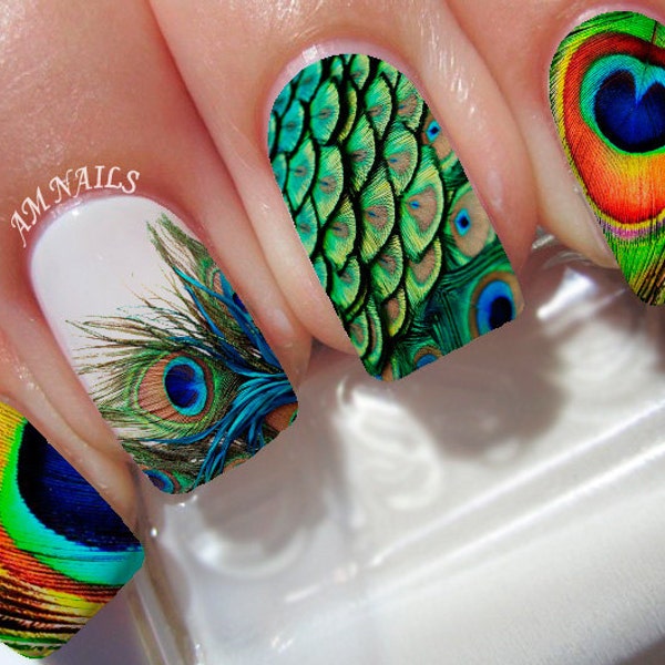 Peacock Feather Nail Decals - A1108