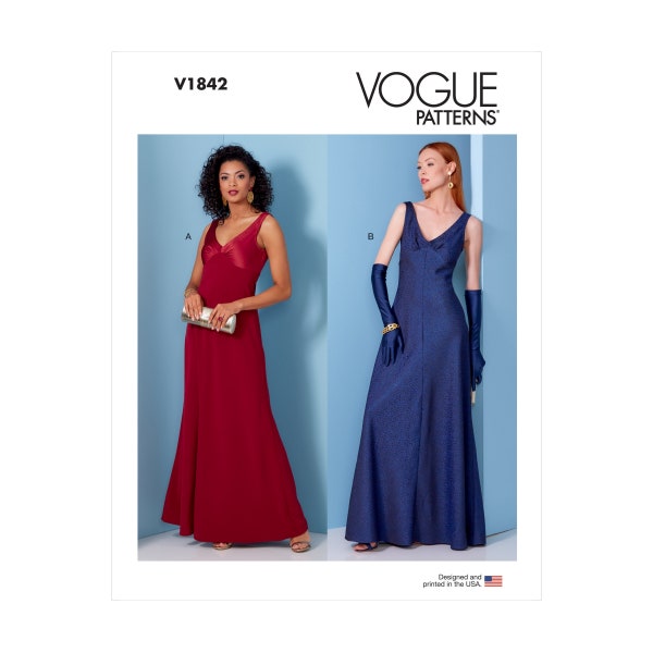 Vogue Schnittmuster V1842 - langes Abendkleid - ärmellos mit Trägeroberteil