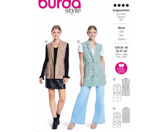 Burda Style Schnittmuster Nr. 5827 - Weste - langgezogenes Revers - 2 Varianten