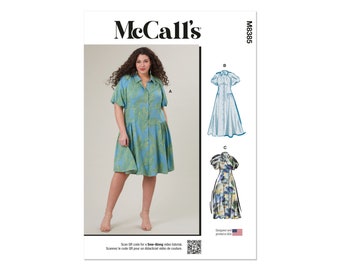 McCalls sewing pattern M8385 - casual summer dress with raglan sleeves, large sizes