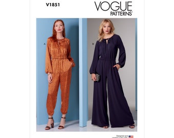 Vogue Schnittmuster V1851 - Overall Gummizug in der Taille - Ausschnitt mit Bindeband