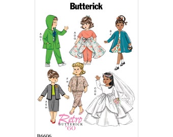 Butterick Sewing Pattern - B6606 - Doll Clothes, Retro Models, 46 cm