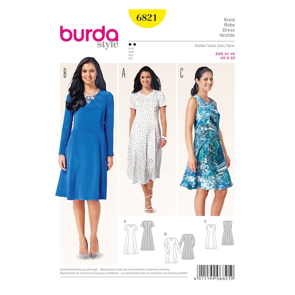 Patron de couture style Burda - Robe - Robes d’été ajustées - N° 6821