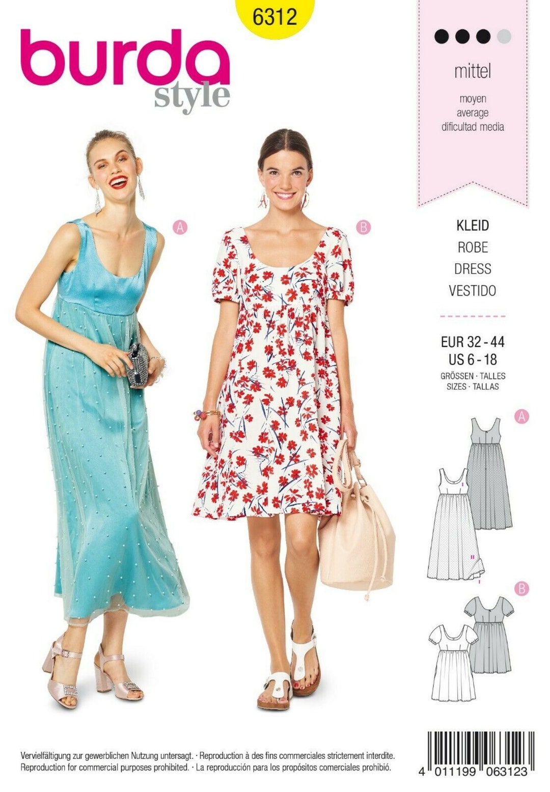 Burda Style Sewing Pattern - Dress - Empire Dress & Summer Dress - No ...