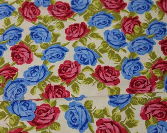 13.80EUR/meter - cotton fabric, patchwork, fabric, roses, blue, red