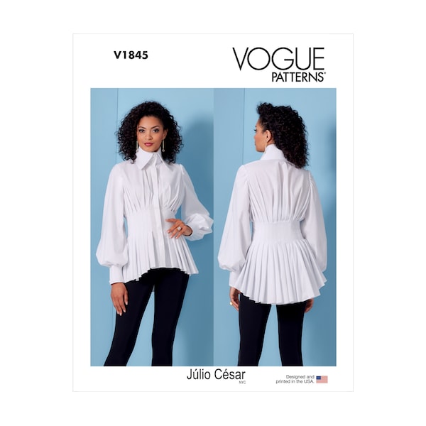 Vogue pattern V1845 - white blouse - mega ruffled - large stand-up collar - concealed button placket