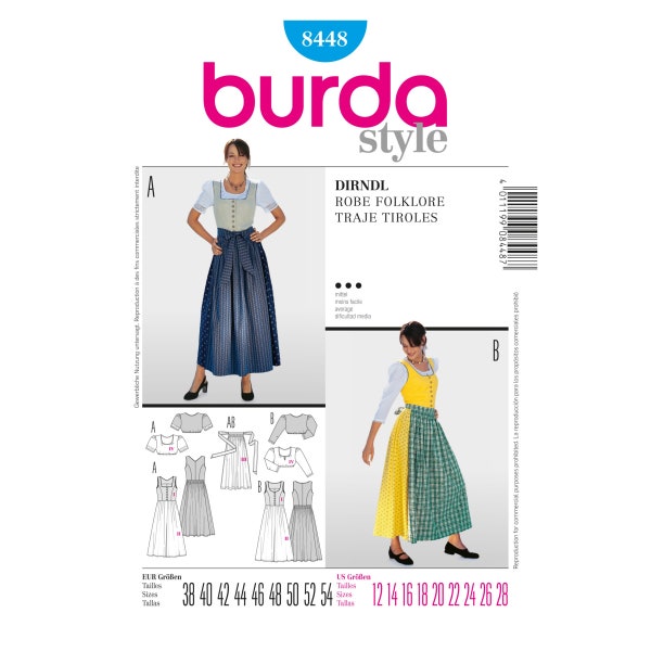 Burda Style-Schnittmuster - langes Dirndl Tracht - 8448