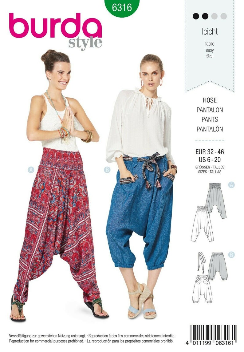 Burda Style Sewing Pattern Pants Sarouel Pants No. 6316 Etsy