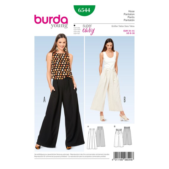 Burda Style #6032 - Cartamodello Per Pantaloni A Gamba Larga Donna, Taglie 34-44, Istruzioni In 6 Lingue