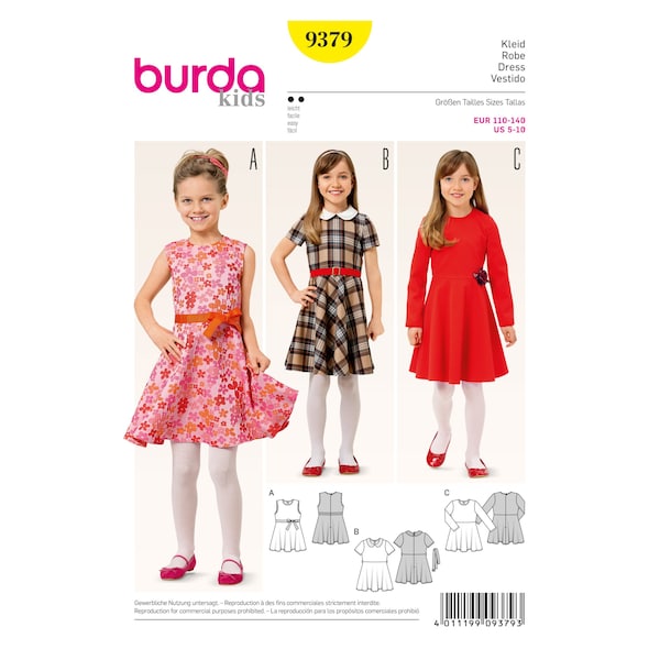 Burda Schnittmuster - Kleid - Karokleid - glockiger Rock - Nr. 9379