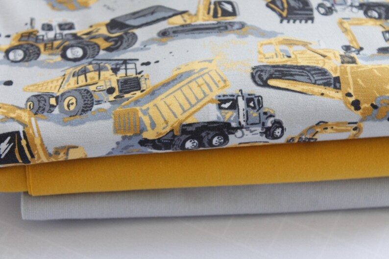 Stoffpaket Jersey mit Bündchen Baufahrzeuge Grau, Goldgelb SP Maxi 31 Bild 2
